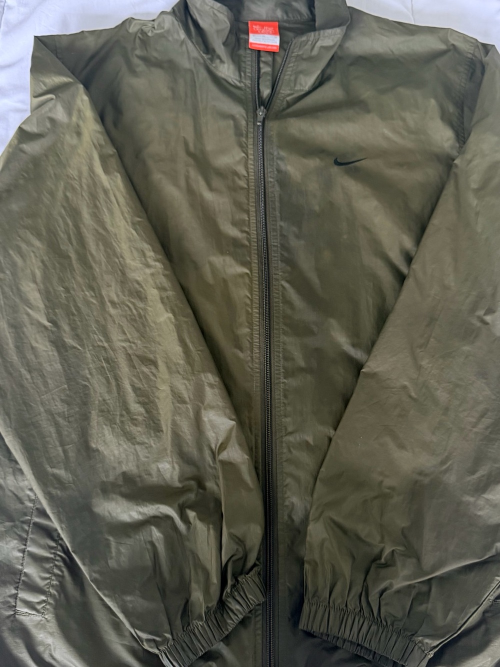 Nike Men's Olive Windbreaker Jacket with Black Swoosh